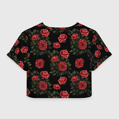 Женский топ Красные розы на черном - паттерн / 3D-принт – фото 2