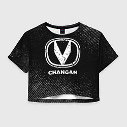 Футболка 3D укороченная женская Changan с потертостями на темном фоне, цвет: 3D-принт