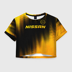 Футболка 3D укороченная женская Nissan - gold gradient: символ сверху, цвет: 3D-принт