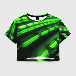 Футболка 3D укороченная женская Green neon abstract, цвет: 3D-принт