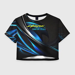 Футболка 3D укороченная женская Cyberpunk 2077 phantom liberty blue abstract, цвет: 3D-принт