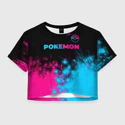 Футболка 3D укороченная женская Pokemon - neon gradient: символ сверху, цвет: 3D-принт