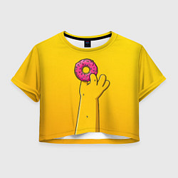 Футболка 3D укороченная женская Гомер и пончик, цвет: 3D-принт