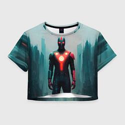 Футболка 3D укороченная женская Мрачный киберпанк персонаж, цвет: 3D-принт