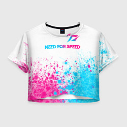 Футболка 3D укороченная женская Need for Speed neon gradient style: символ сверху, цвет: 3D-принт