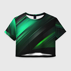 Футболка 3D укороченная женская Black green abstract, цвет: 3D-принт