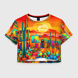 Футболка 3D укороченная женская Мексиканский янтарный закат в пустыне, цвет: 3D-принт