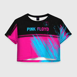 Футболка 3D укороченная женская Pink Floyd - neon gradient: символ сверху, цвет: 3D-принт