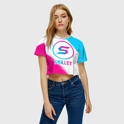 Футболка 3D укороченная женская Skillet neon gradient style, цвет: 3D-принт — фото 2