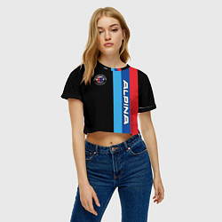 Футболка 3D укороченная женская Alpina - полосы бмв, цвет: 3D-принт — фото 2