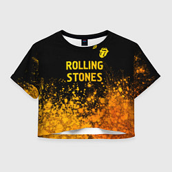 Футболка 3D укороченная женская Rolling Stones - gold gradient: символ сверху, цвет: 3D-принт