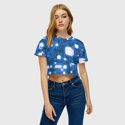 Футболка 3D укороченная женская Синие кибернетические схемы неон, цвет: 3D-принт — фото 2