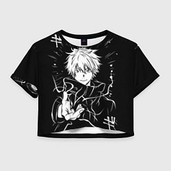 Футболка 3D укороченная женская Сатору Годжо - черно-белый, цвет: 3D-принт
