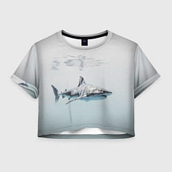 Футболка 3D укороченная женская Акула большая белая в толще воды, цвет: 3D-принт
