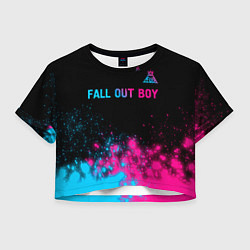 Футболка 3D укороченная женская Fall Out Boy - neon gradient: символ сверху, цвет: 3D-принт