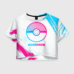 Футболка 3D укороченная женская Pokemon neon gradient style, цвет: 3D-принт