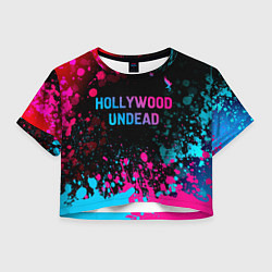 Футболка 3D укороченная женская Hollywood Undead - neon gradient: символ сверху, цвет: 3D-принт