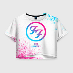 Футболка 3D укороченная женская Foo Fighters neon gradient style, цвет: 3D-принт
