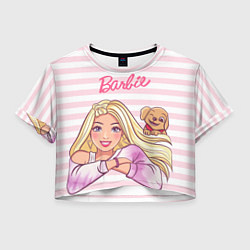 Женский топ Барби с щенком: розово-белая горизонтальная полоск