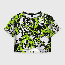 Футболка 3D укороченная женская Абстракция чёрно-зелёная, цвет: 3D-принт