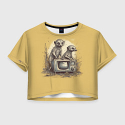 Футболка 3D укороченная женская Сурикаты ждут новостей, цвет: 3D-принт