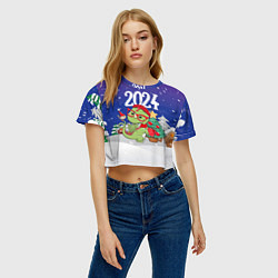 Футболка 3D укороченная женская Дракончик у елки, цвет: 3D-принт — фото 2