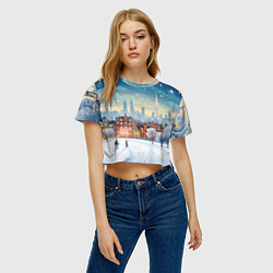 Футболка 3D укороченная женская Новогодний городок, цвет: 3D-принт — фото 2