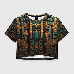 Футболка 3D укороченная женская Орнамент в египетском стиле, бюст Нефертити, цвет: 3D-принт