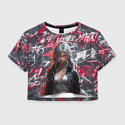 Футболка 3D укороченная женская Девушка с горящими глазами, цвет: 3D-принт