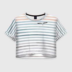 Футболка 3D укороченная женская Море скрытое в полосках тельняшки чайка, цвет: 3D-принт