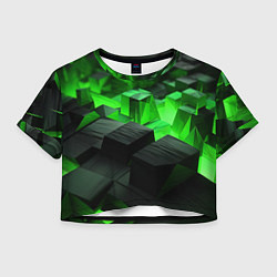 Футболка 3D укороченная женская Глубина зеленых плоскостей, цвет: 3D-принт