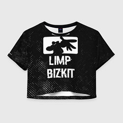 Футболка 3D укороченная женская Limp Bizkit glitch на темном фоне, цвет: 3D-принт