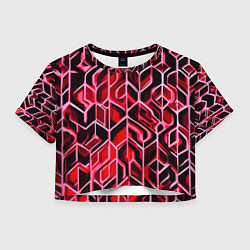 Футболка 3D укороченная женская Красный узор, цвет: 3D-принт
