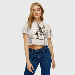 Футболка 3D укороченная женская Французский бульдог в очках и рубашке, цвет: 3D-принт — фото 2