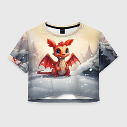 Футболка 3D укороченная женская Новогодний дракон 2024, цвет: 3D-принт