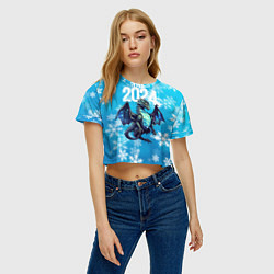 Футболка 3D укороченная женская 2024 синий дракон, цвет: 3D-принт — фото 2