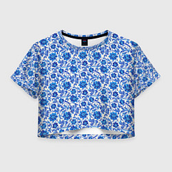 Футболка 3D укороченная женская Гжель классика, цвет: 3D-принт