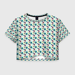 Футболка 3D укороченная женская Паттерн кружочки жёлто-красно-зелёный, цвет: 3D-принт