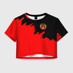 Футболка 3D укороченная женская СССР красный стиль силы, цвет: 3D-принт