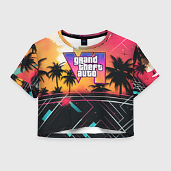 Футболка 3D укороченная женская GTA 6 night logo, цвет: 3D-принт