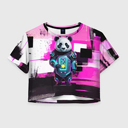 Футболка 3D укороченная женская Funny panda - cyberpunk, цвет: 3D-принт