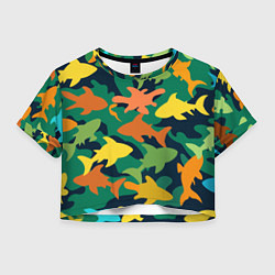 Футболка 3D укороченная женская Камуфляж силуэты рыбок, цвет: 3D-принт