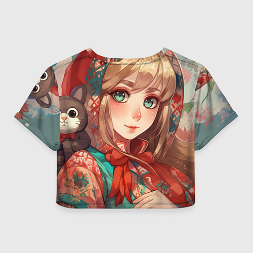Женский топ Русская девушка в аниме стиле в платке и с плюшево / 3D-принт – фото 2