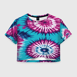 Футболка 3D укороченная женская Тай-дай цвет, цвет: 3D-принт