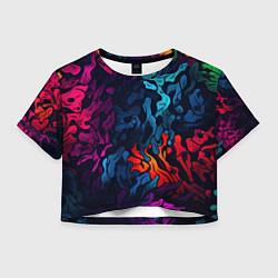 Футболка 3D укороченная женская Кислотная яркая абстракция в камуфляжном стиле, цвет: 3D-принт