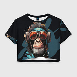 Футболка 3D укороченная женская Крутая обезьяна в очках, цвет: 3D-принт