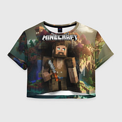 Футболка 3D укороченная женская Minecraft персонаж с бородой у горы, цвет: 3D-принт