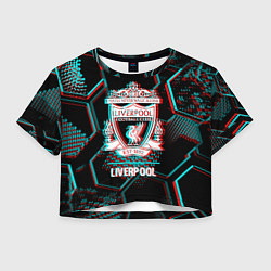 Футболка 3D укороченная женская Liverpool FC в стиле glitch на темном фоне, цвет: 3D-принт