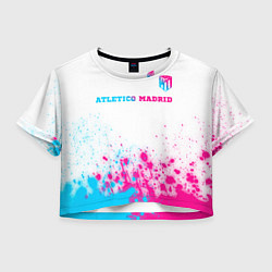 Футболка 3D укороченная женская Atletico Madrid neon gradient style посередине, цвет: 3D-принт