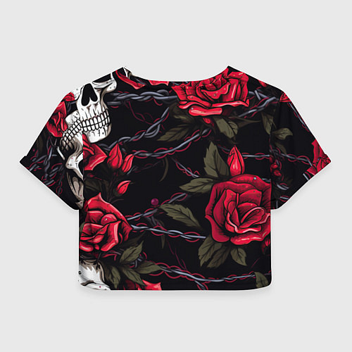 Женский топ Череп и красные розы / 3D-принт – фото 2